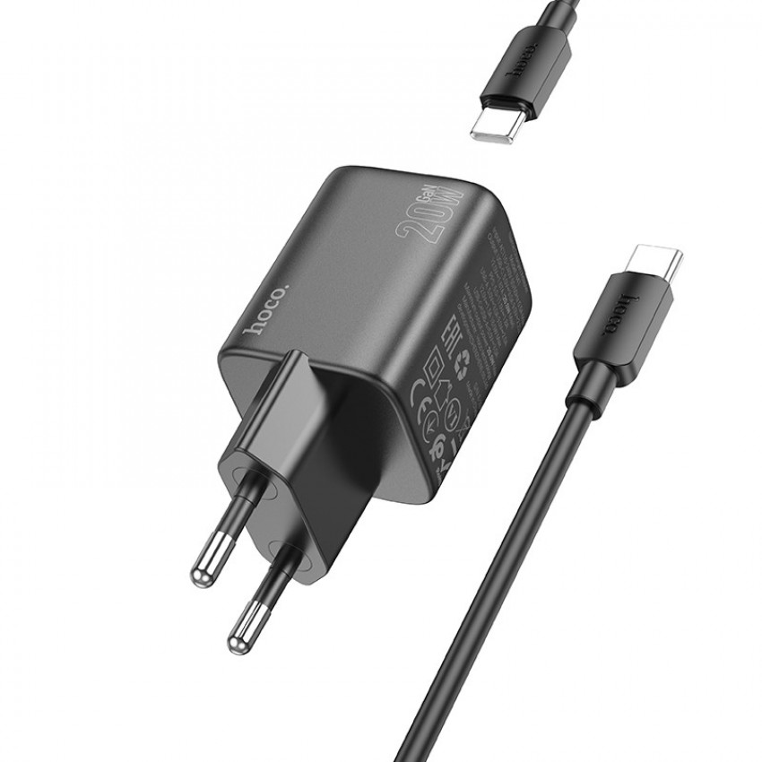 Lādētājs Hoco N41 USB-A/USB-C PD20W+QC3.0 + USB-C to USB-C cable 1.0m melns