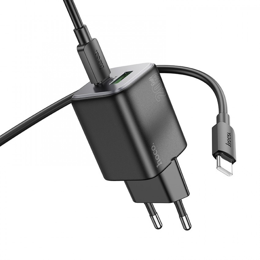 Lādētājs Hoco N41 USB-A/USB-C PD20W+QC3.0 + USB-C to USB-C cable 1.0m melns