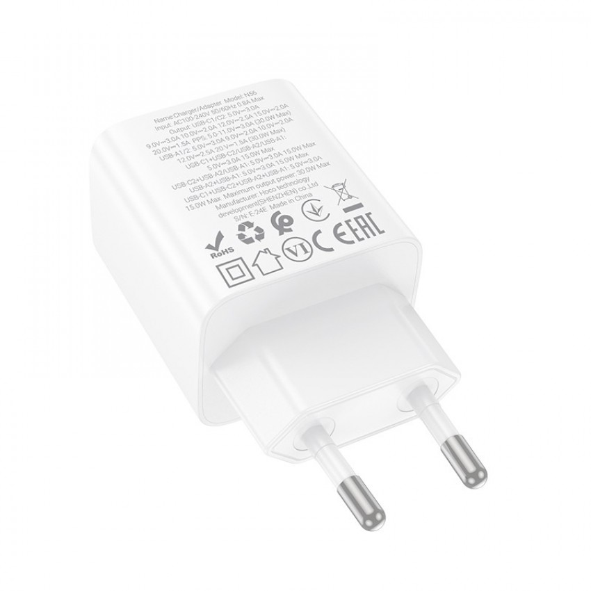 Lādētājs Hoco N56 2xUSB-C/2xUSB-A PD30W balts