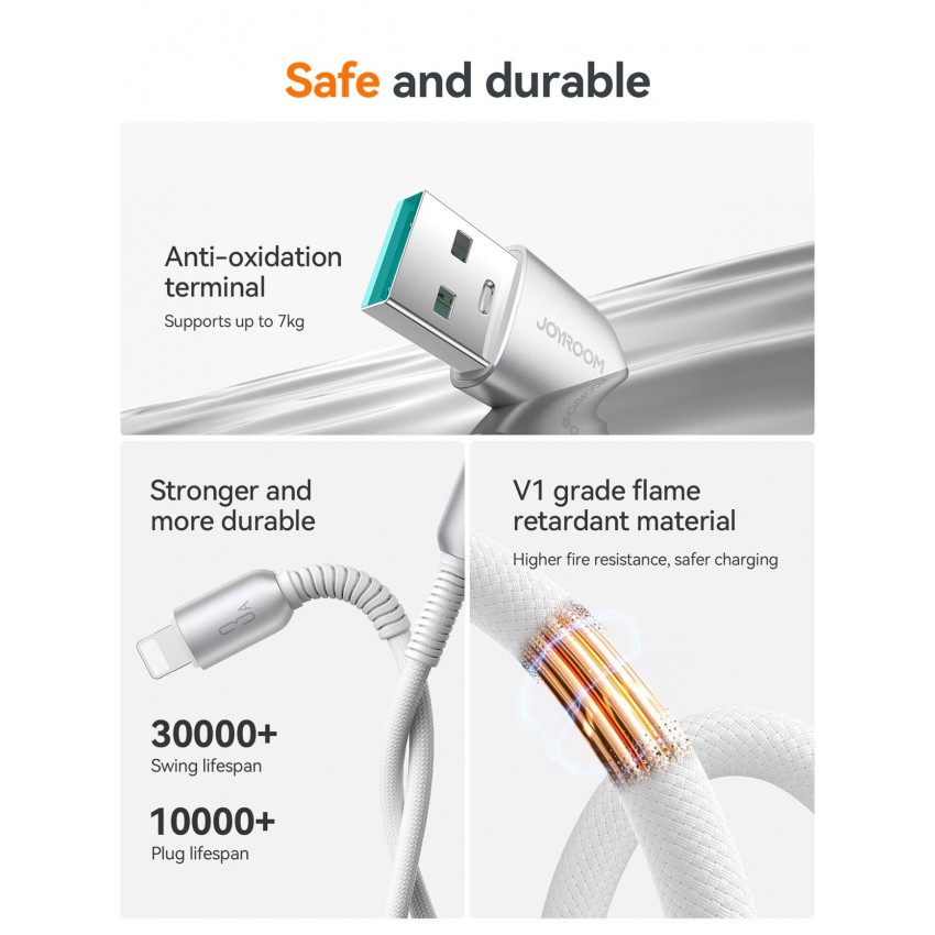 USB kabelis Joyroom S-A51 USB-A to Lightning 3A 1.2m gaiši pelēks