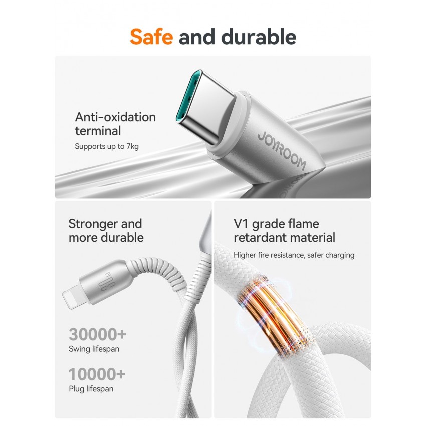 USB kabelis Joyroom S-A51 USB-C to Lightning 30W 1.2m gaiši pelēks