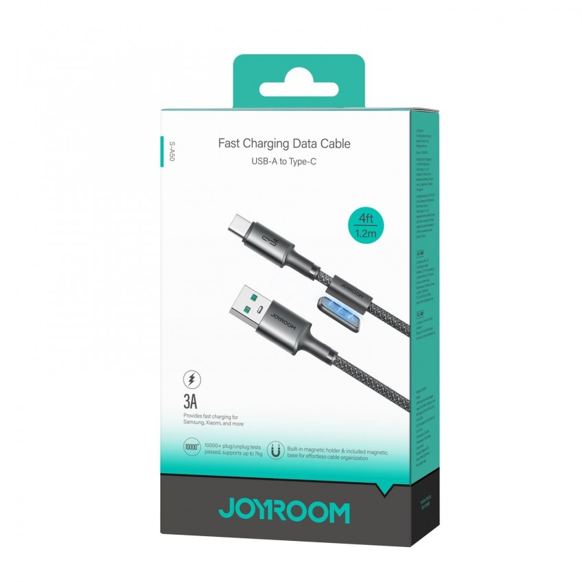 USB kabelis Joyroom SA-50 USB-A to USB-C 3A 1.2m tumši pelēks