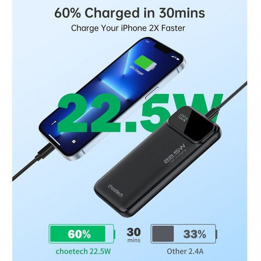 Väline aku Power Bank Choetech B728 22.5W 10000mAh must