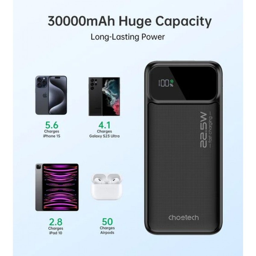 Väline aku Power Bank Choetech B730 22.5W 30000mAh must