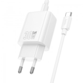 Lādētājs Hoco N63 30W GaN USB-C/USB-A + USB-C to USB-C cable 1.0m balts