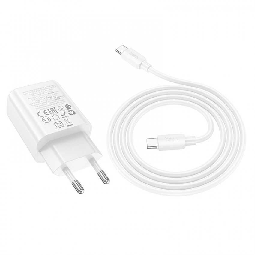 Lādētājs Hoco N63 30W GaN USB-C/USB-A + USB-C to USB-C cable 1.0m balts