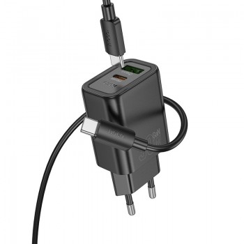 Lādētājs Hoco N63 30W GaN USB-C/USB-A + USB-C to USB-C cable 1.0m melns