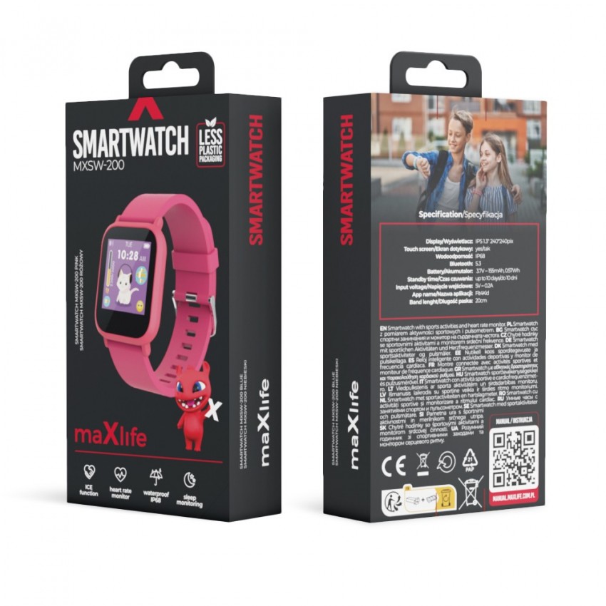 Viedais pulkstenis bērniem Maxlife Smartwatch Kids MXSW-200 rozā