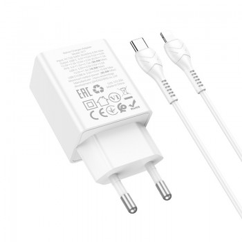 Lādētājs Hoco N71 30W GaN USB-C/USB-A + USB-C to Lightning cable 1.0m balts