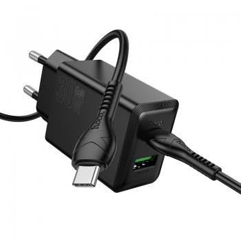 Lādētājs Hoco N71 30W GaN USB-C/USB-A + USB-C to USB-C cable 1.0m melns