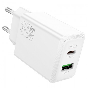 Lādētājs Hoco N71 30W GaN USB-C/USB-A balts