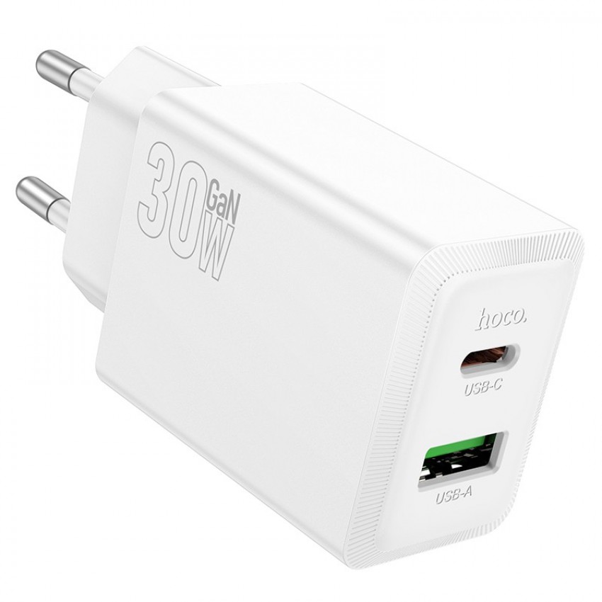 Lādētājs Hoco N71 30W GaN USB-C/USB-A balts