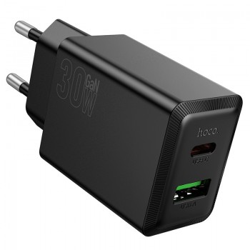 Lādētājs Hoco N71 30W GaN USB-C/USB-A melns