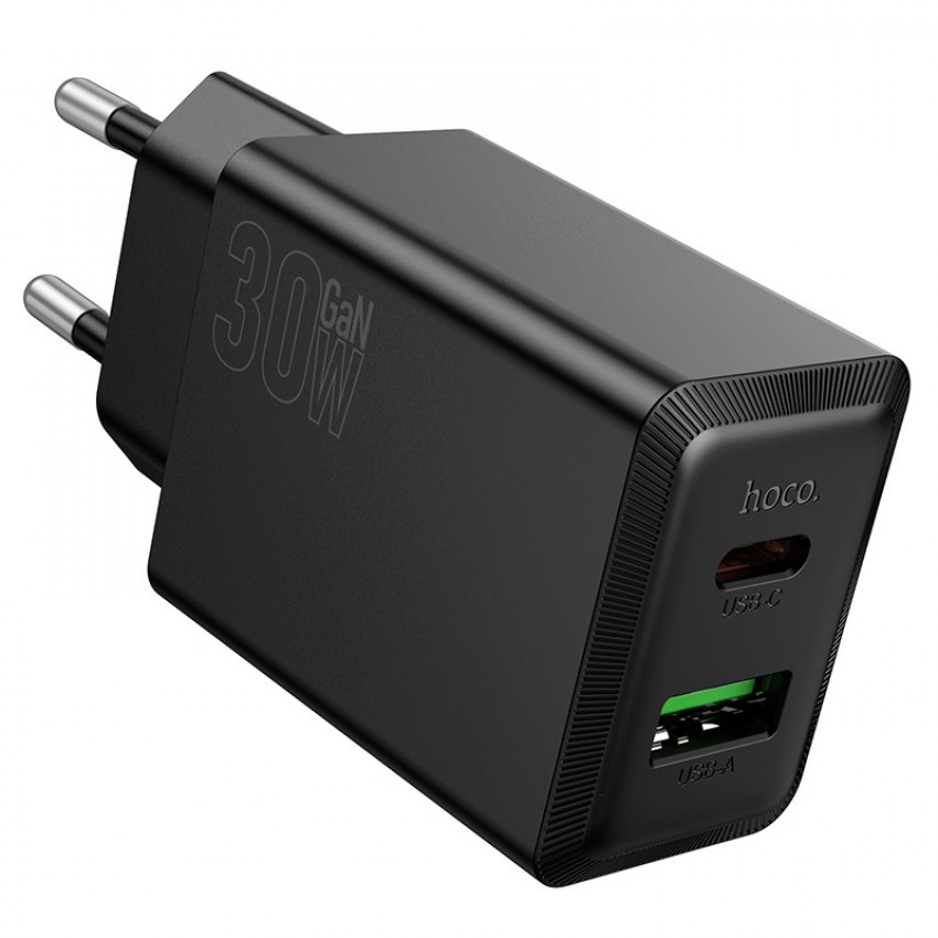 Lādētājs Hoco N71 30W GaN USB-C/USB-A melns