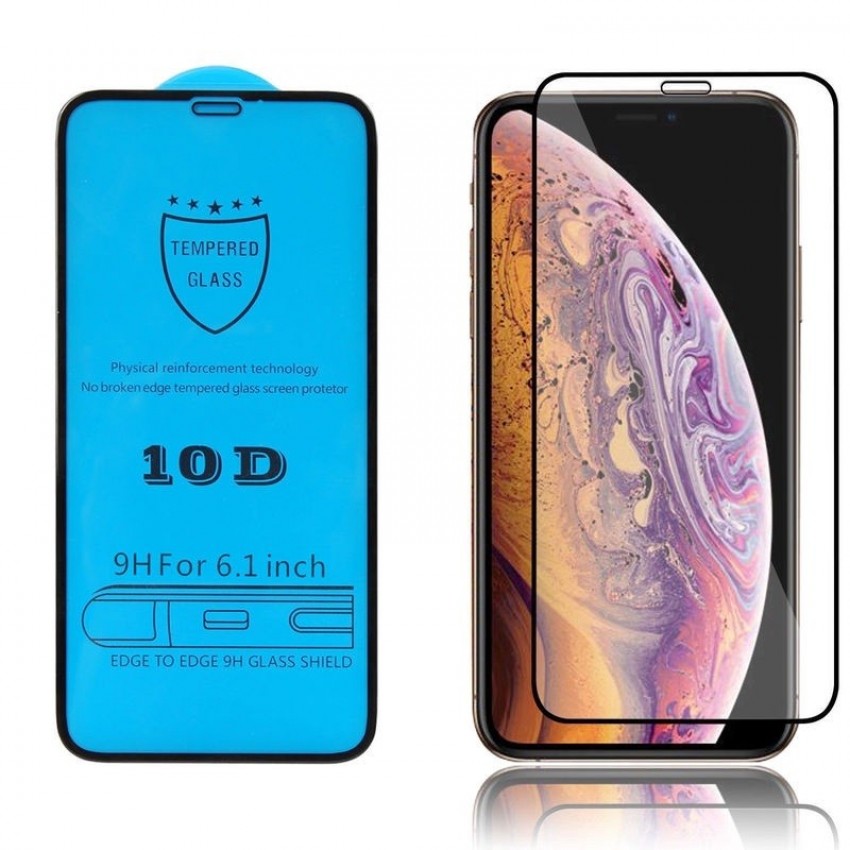 LCD kaitsev karastatud klaas 10D Full Glue Apple iPhone XR/11 kumer must