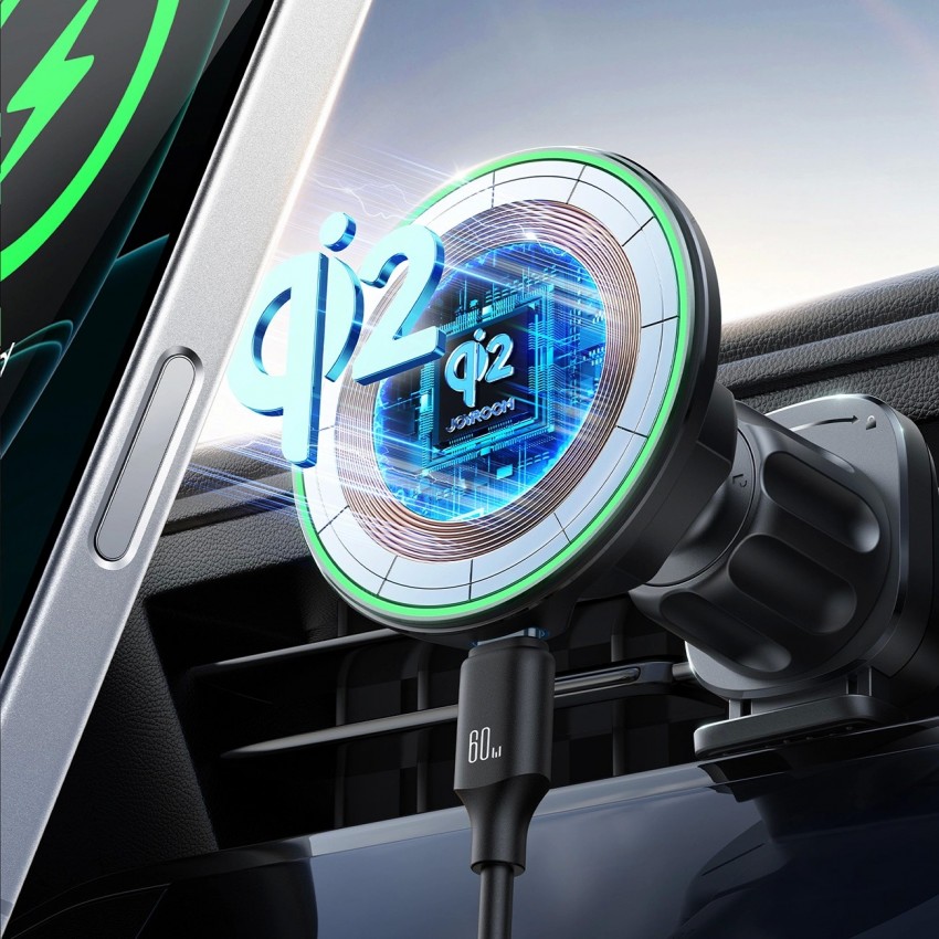 Magnētiskais auto lādētājs-turētājs Joyroom JR-ZS412 Qi2 MagSafe 15W melns