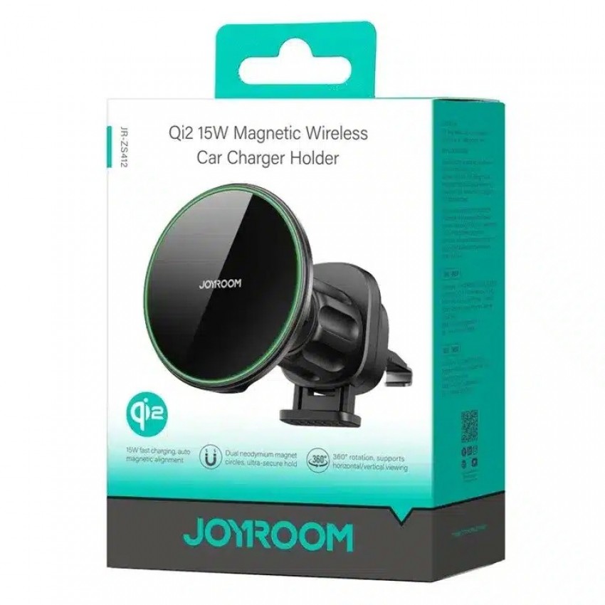 Magnētiskais auto lādētājs-turētājs Joyroom JR-ZS412 Qi2 MagSafe 15W melns