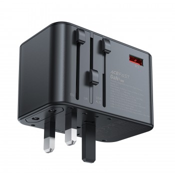 Universāls ceļojumu lādētājs Acefast Z1 75W GaN 2xUSB-A/3xUSB-C melns