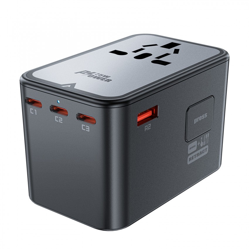 Universāls ceļojumu lādētājs Acefast Z1 75W GaN 2xUSB-A/3xUSB-C melns
