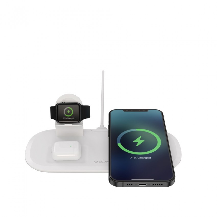Lādētājs bezvadu Devia 3in1 Smart Phone, Apple Watch, Airpods balts