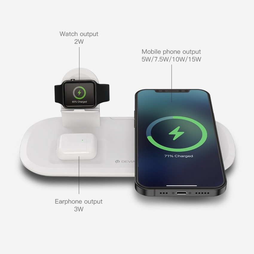 Lādētājs bezvadu Devia 3in1 Smart Phone, Apple Watch, Airpods balts
