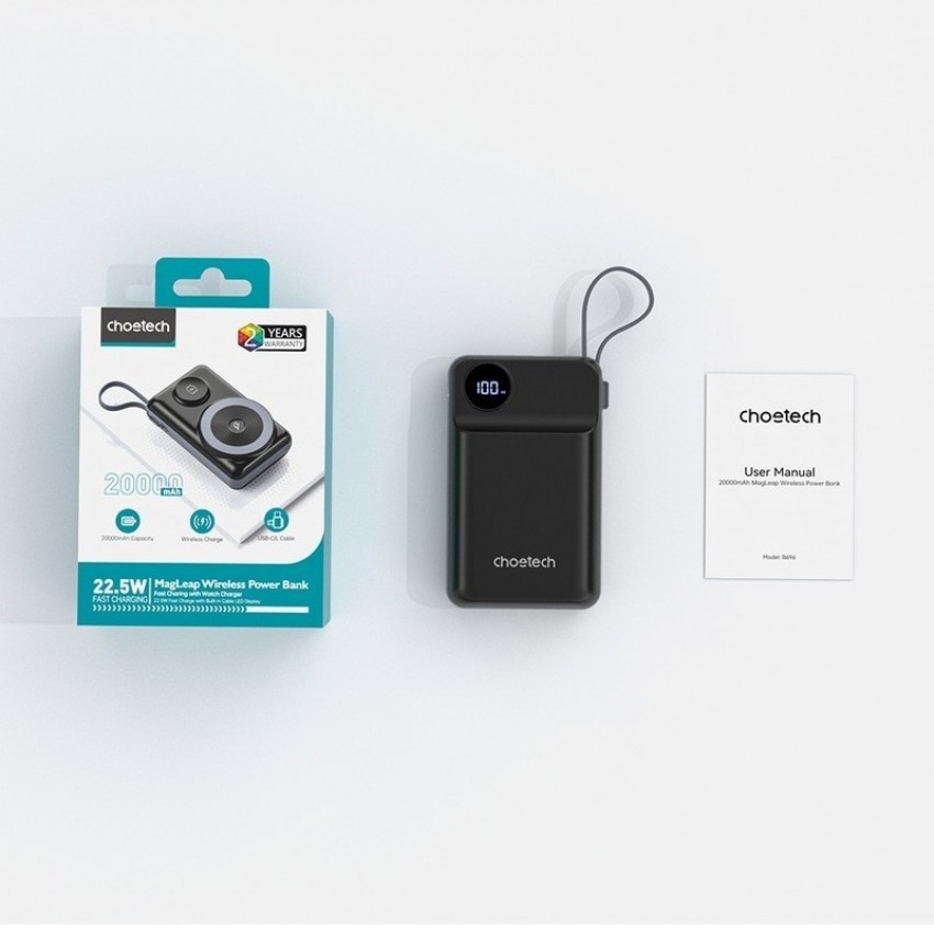 Arejais-akumulators Power Bank Choetech B696 15W Magsafe 20000mAh melns