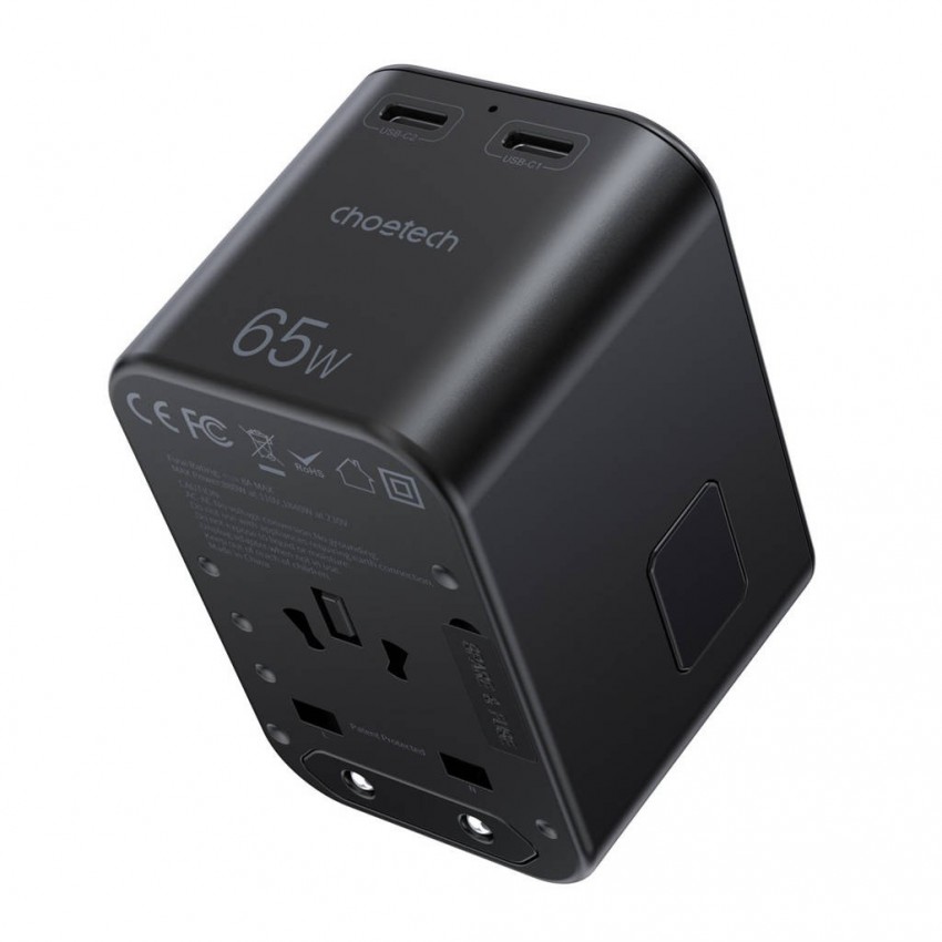 Universāls ceļojumu lādētājs Choetech PD5009 65W 2xUSB-C/USB-A melns