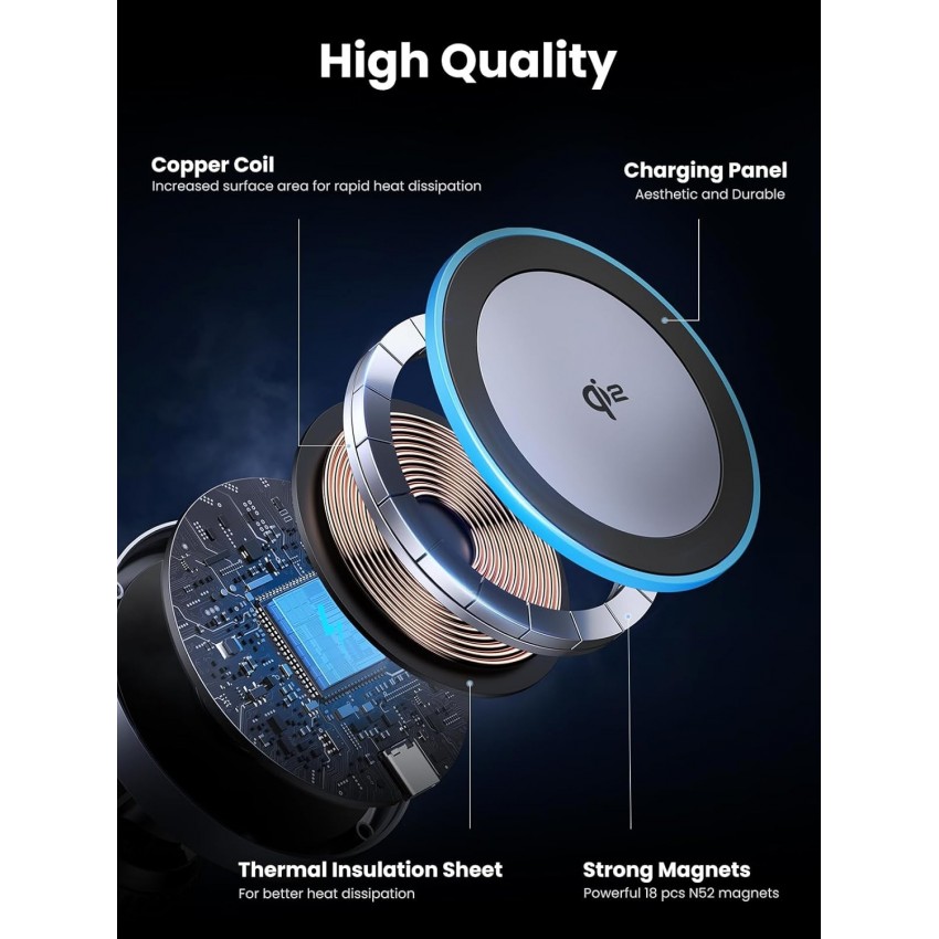 Laadija-hoidjaga magnetauto Ugreen W708 MagSafe 15W (35970) must