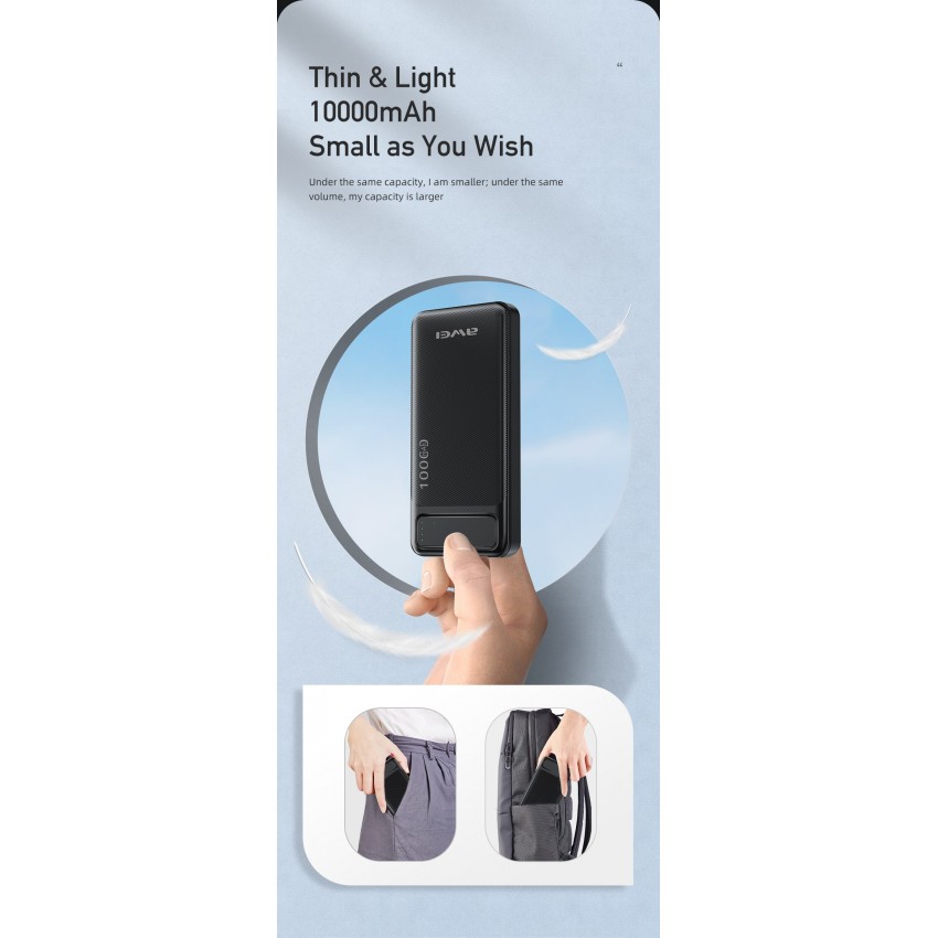 Arejais-akumulators Power Bank Awei P5K 5V/2.1A 10000mAh melns