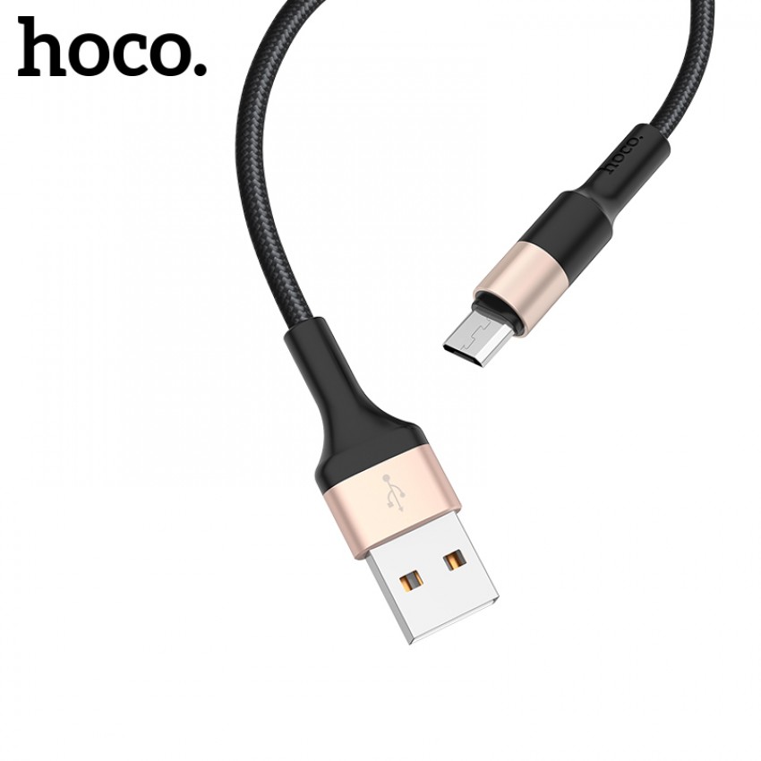 USB kabelis Hoco X26 microUSB 1.0m melns-zelts