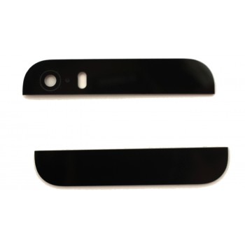 Aizmugurējā vāciņa augšējais un apakšējais stikls iPhone 5S/SE melns ar kameras objektīvu