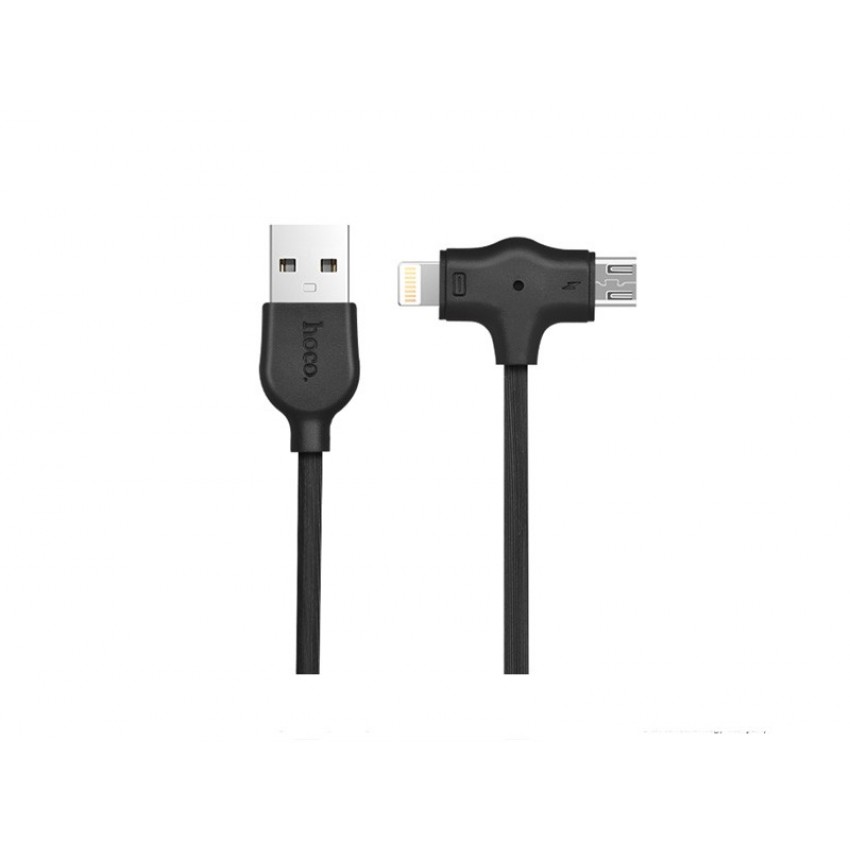 USB kabelis HOCO X10 starfish "lightning+micro" Fast Charging kabelis 1m melns
