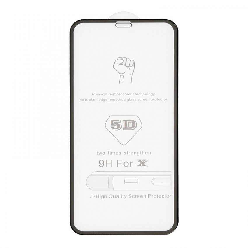 Ekrāna aizsargstikls "5D Full Glue" Apple iPhone X/XS/11 Pro izliekts melns bulk
