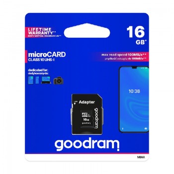 Atmiņas karte GOODRAM MicroSD 16GB (class10 UHS-I) + SD adapteris