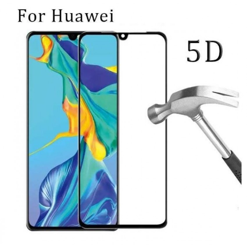 Ekrāna aizsargstikls 5D Full Glue Huawei Y9 2019/Y9 Pro izliekts melns beztaras