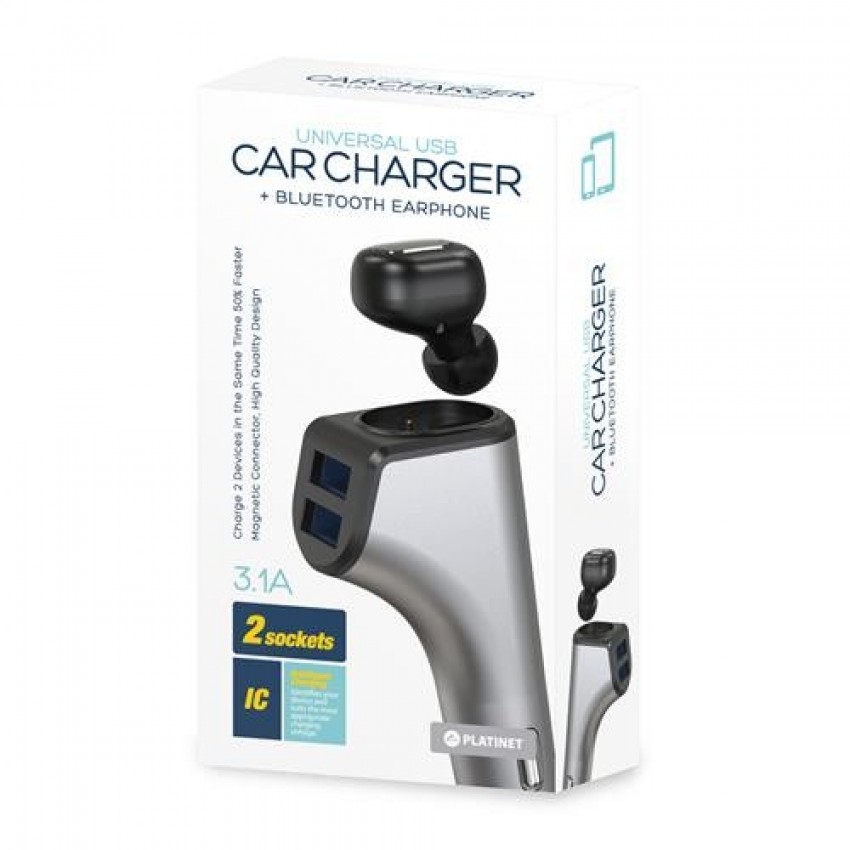 Car charger Platinet + Bluetooth hands free (2xUSB 2.4A)
