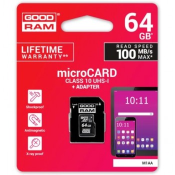 Atmiņas karte GOODRAM MicroSD 64GB (class10 UHS-I) + SD adapteris