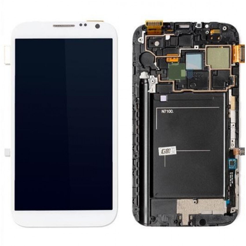 LCD screen Samsung N7100 Note 2 with touch screen and frame White original (service pack)