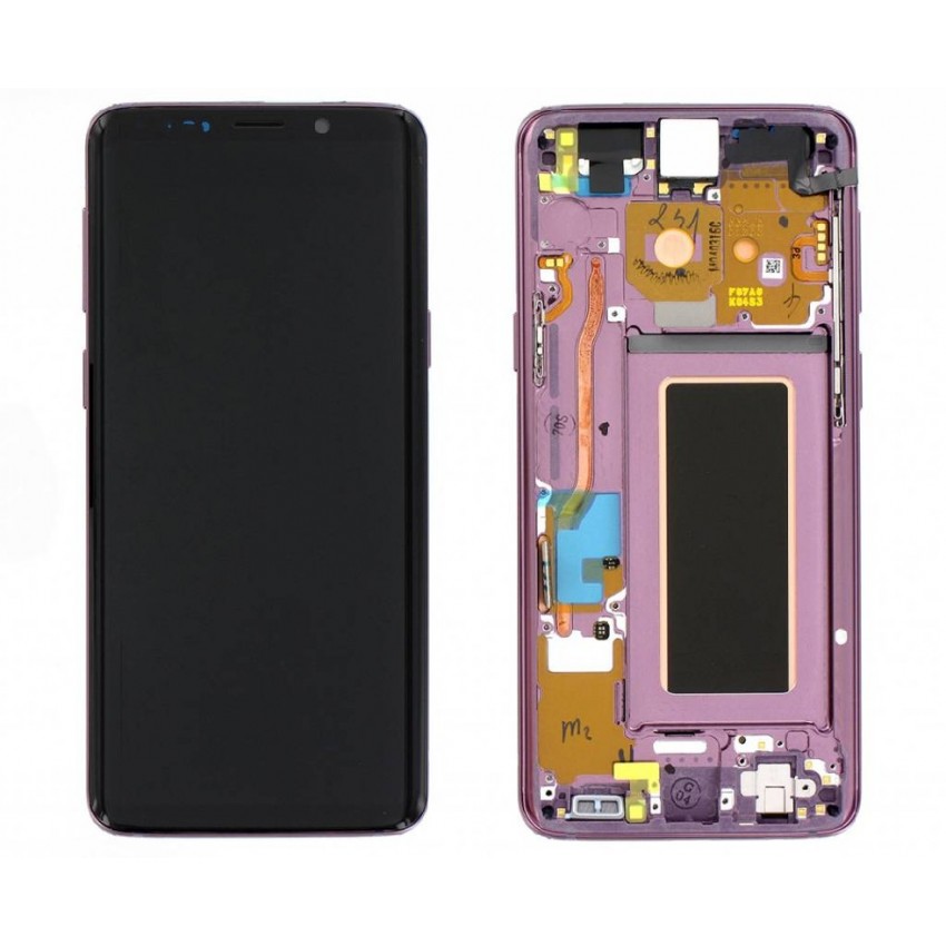 LCD displeja ekrāns Samsung G960F S9 ar skārienekrānu un rāmi, violets (Lilac Purple) oriģināls (lietots C pakāpe)