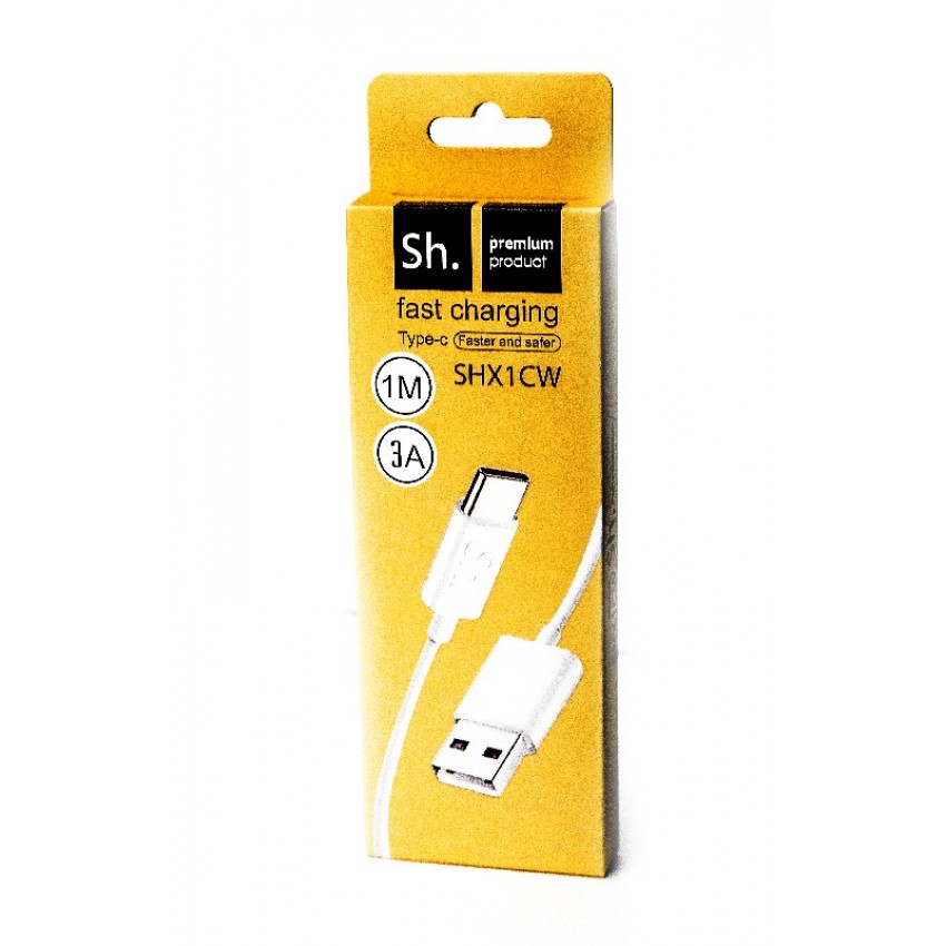 USB kabelis Sh X1 Rapid Type-C (3A) 1m balts