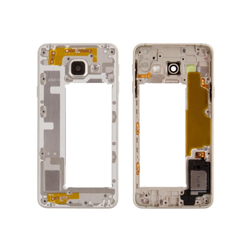 Middle housing Samsung A310 A3 2016 gold with buzzer and sides buttons original (used Grade B) Middle housing Samsung A310 A3 2016 gold with buzzer and sides buttons original (used Grade B)