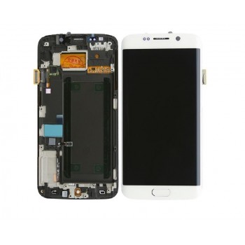 LCD screen Samsung G925F S6 Edge with touch screen and frame white original (service pack)