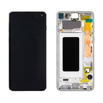  LCD ekrāns Samsung G973F S10 ar skārienekrānu un rāmi Prism White oriģināls (lietots B pakāpe)