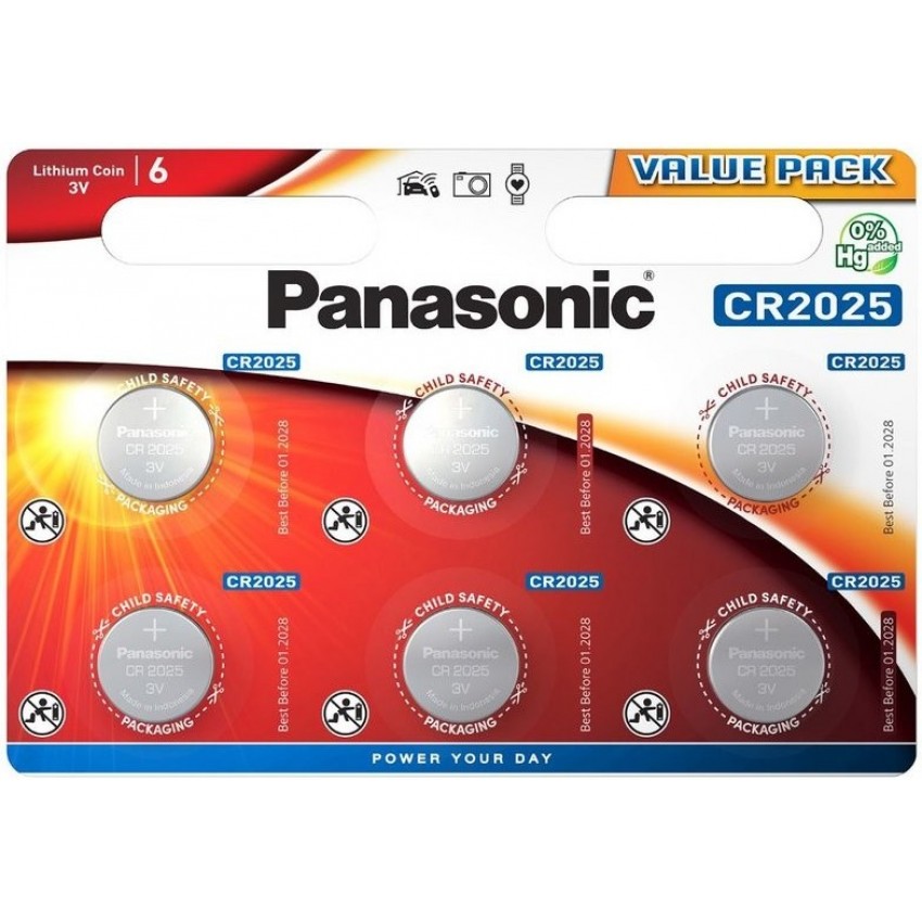 Litija baterijas PANASONIC 3V 165mAh 6gab. CR-2025L/6BP