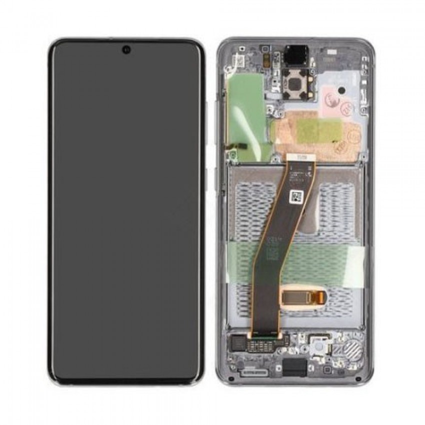 LCD screen Samsung G981F/G980F S20 with touch screen and frame white original (service pack)