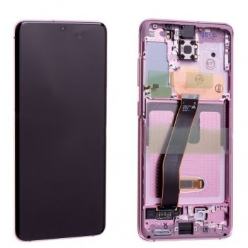 Ekranas Samsung G981F/G980F S20 su lietimui jautriu stikliuku ir rėmeliu Cloud Pink originalus (service pack)