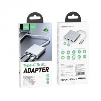 Adapteris HOCO HB14 Type-C uz (USB 3.0, HDMI, PD) sudraba