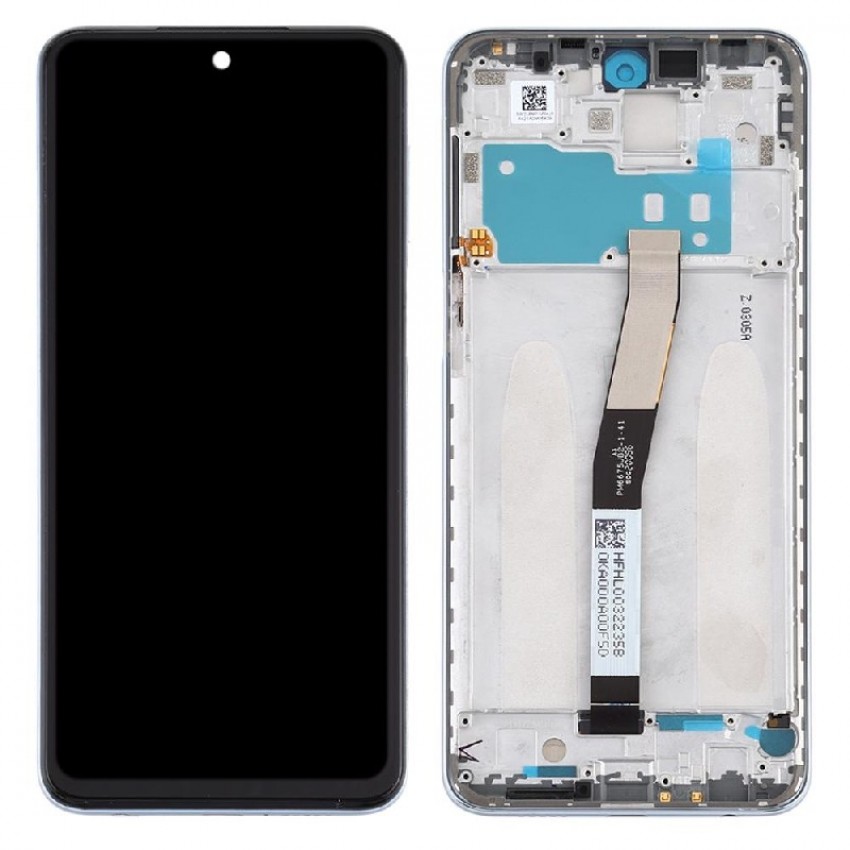 LCD displeja ekrāns Xiaomi Redmi Note 9S ar skārienekrānu ar rāmi, balts oriģināls (service pack)