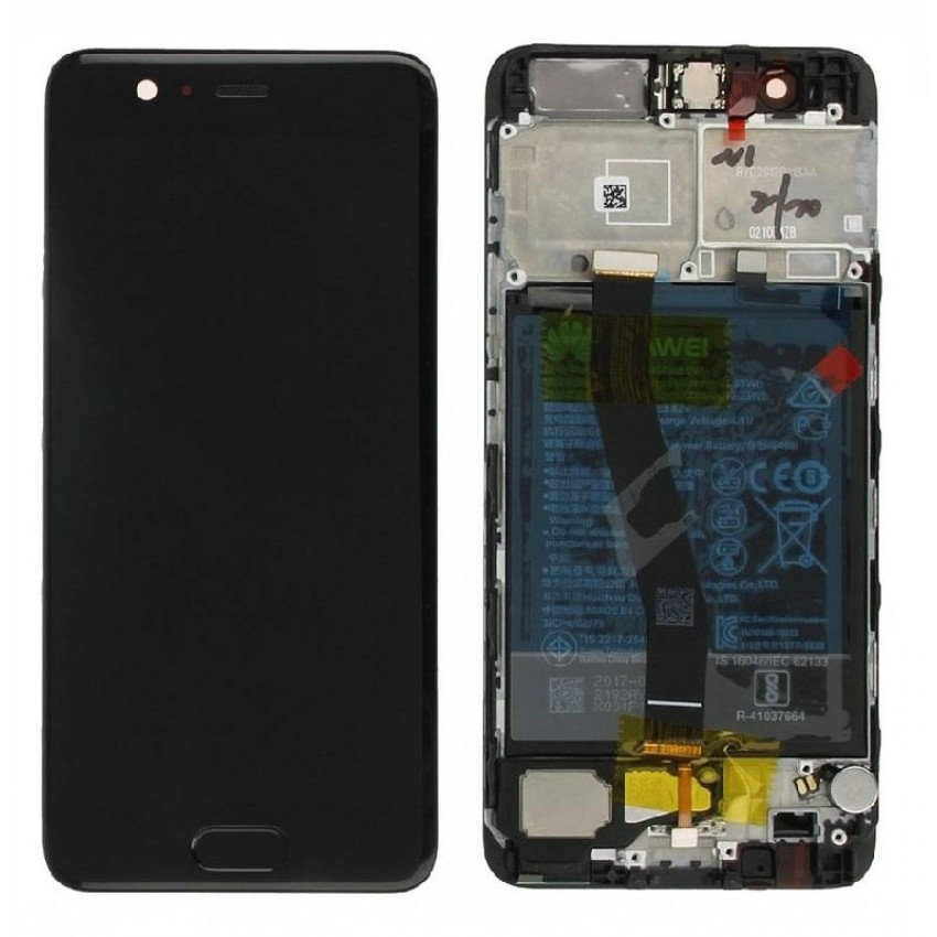 LCD displeja ekrāns Huawei P10 ar skārienekrānu ar rāmi un akumulatoru melns oriģināls (service pack)