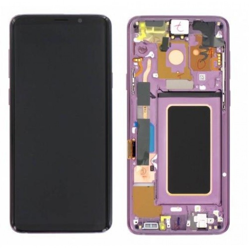 LCD displeja ekrāns Samsung G965F S9+ ar skārienekrānu un rāmi, violets (Lilac Purple) oriģināls (lietots B pakāpe)